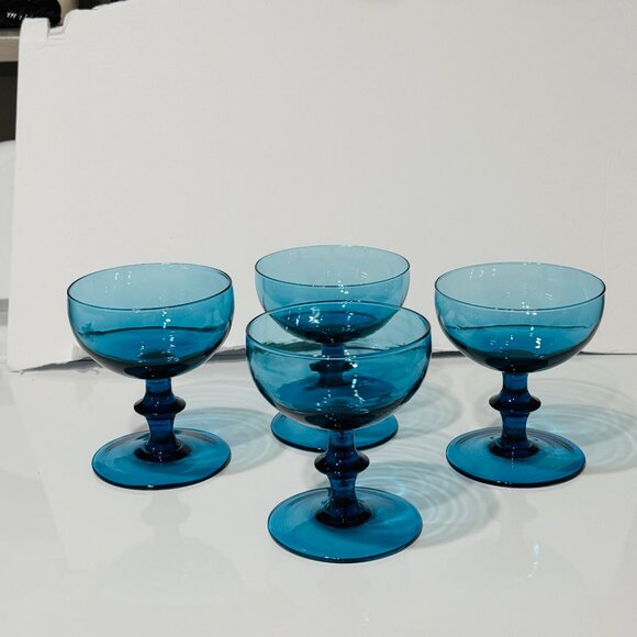 MCM Set of 4 "Teal/London Blue" Italian Art Coupe Glasses - Picture 10 of 17